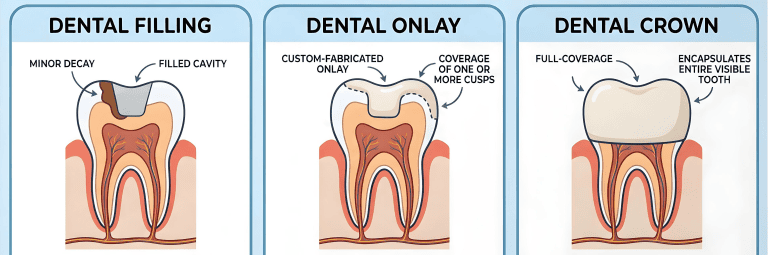 Crown, Filling, or Onlay: How Much Tooth Is Left Decides the Answer